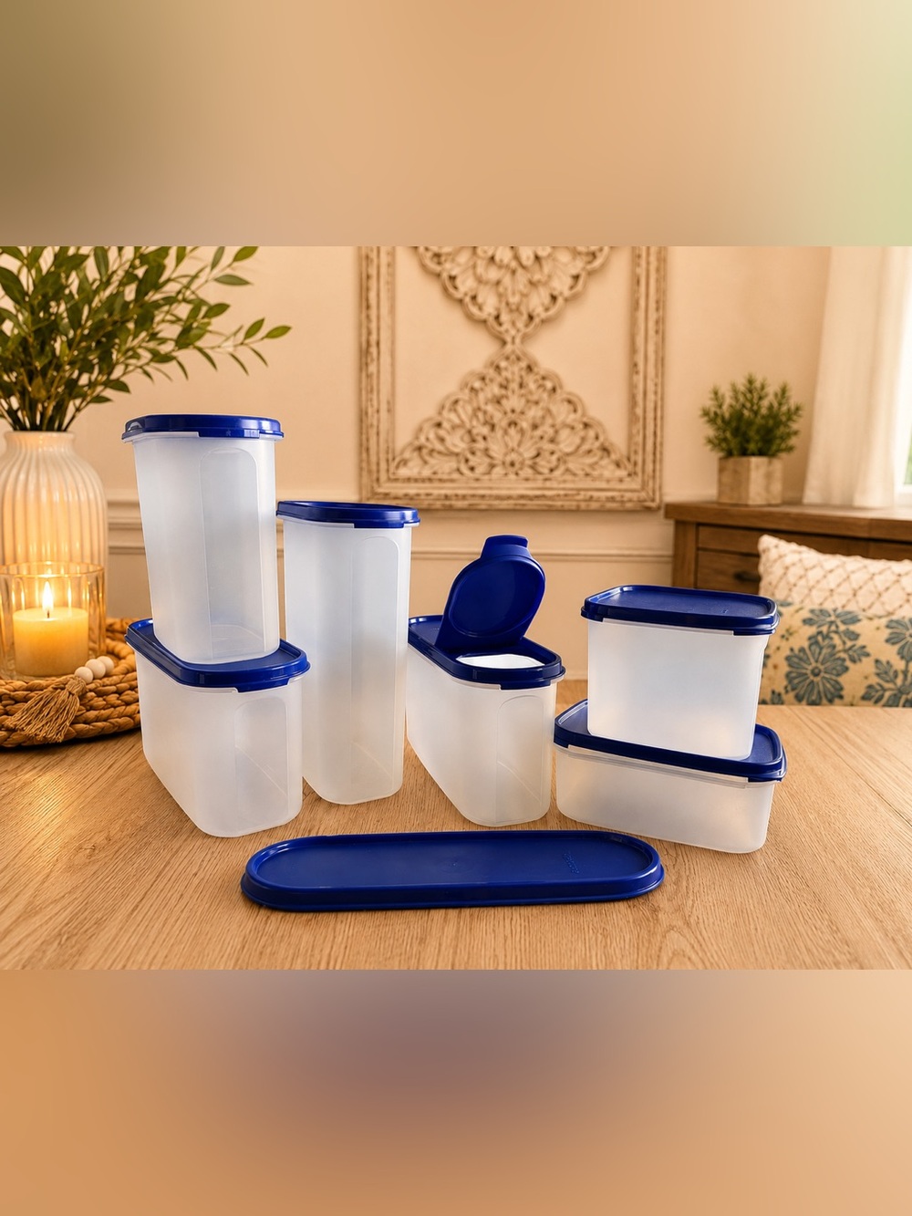 Tupperware Modular Mates Pantry Storage Set Blue Lids 6 Containers 7 Lids